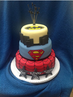 Superman, Spiderman, Batman Superheroes Birthday Cake